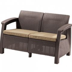 Диван пластиковый Корфу (Corfu love seat) коричневый - серо-бежевый* в Менделеевске - mendeleevsk.mebel24.online | фото 2