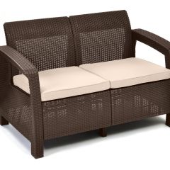 Диван пластиковый Корфу (Corfu love seat) коричневый - серо-бежевый* в Менделеевске - mendeleevsk.mebel24.online | фото