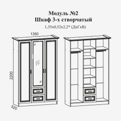 Женева №2 Шкаф 3-х ств. с зерк.,2мя ящ. (ЛДСП бел/МДФ софт светл с пат зол) в Менделеевске - mendeleevsk.mebel24.online | фото 2
