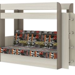 Кровать 2-х ярусная с диваном Карамель 75 (Музыка) Ясень шимо светлый/темный в Менделеевске - mendeleevsk.mebel24.online | фото