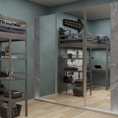 Шкаф-купе 1950 серии SILVER S3+S1+S3Z B22+PL2 (по 2 ящика лев/прав+1штанга+1 полка) профиль «Серебро» в Менделеевске - mendeleevsk.mebel24.online | фото