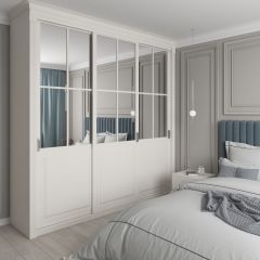 Шкаф-купе 2150 серии NEW CLASSIC K4+K4+K4+B22+PL4(по 2 ящика лев/прав+F обр.штанга) профиль «Капучино» в Менделеевске - mendeleevsk.mebel24.online | фото