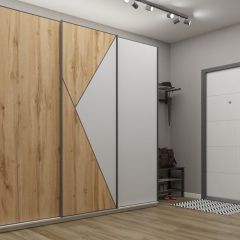 Шкаф-купе 2400 серии SOFT D2+D7+D3+B22+PL2 (по 2 ящика лев/прав+1штанга+1полка) профиль «Графит» в Менделеевске - mendeleevsk.mebel24.online | фото