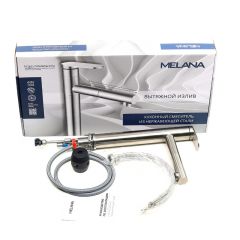 Смеситель д/кухни MELANA-F610303 Stello нерж.сталь, однорычажный, сатин, вытяжной излив в Менделеевске - mendeleevsk.mebel24.online | фото 2